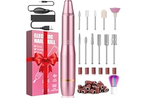 FOLAI Torno para Uñas, Lima de Uñas Profesionales con Set de 11 Tipos de Brocas de Pulido Pedicura, Lima Electrica Uñas de Vlocidad Ajustable para Manicura Pedicura(Rosa)…