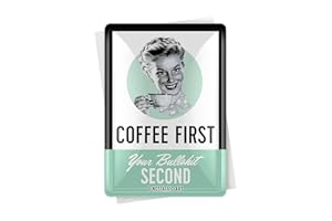 Nostalgic-Art Blaszana kartka pocztowa w stylu retro, 10 x 14 cm, Coffee First – pomysł na prezent dla fanów nostalgii, kartka pocztowa z metalu, mini blaszana tabliczka jako kartka z życzeniami