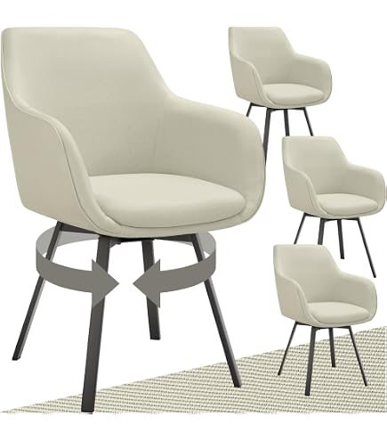 Chaise Pivotante 180° Velours Beige - Lot De 6 Chaises Salle à Manger Avec Accoudoirs Et Dossier Ergonomique