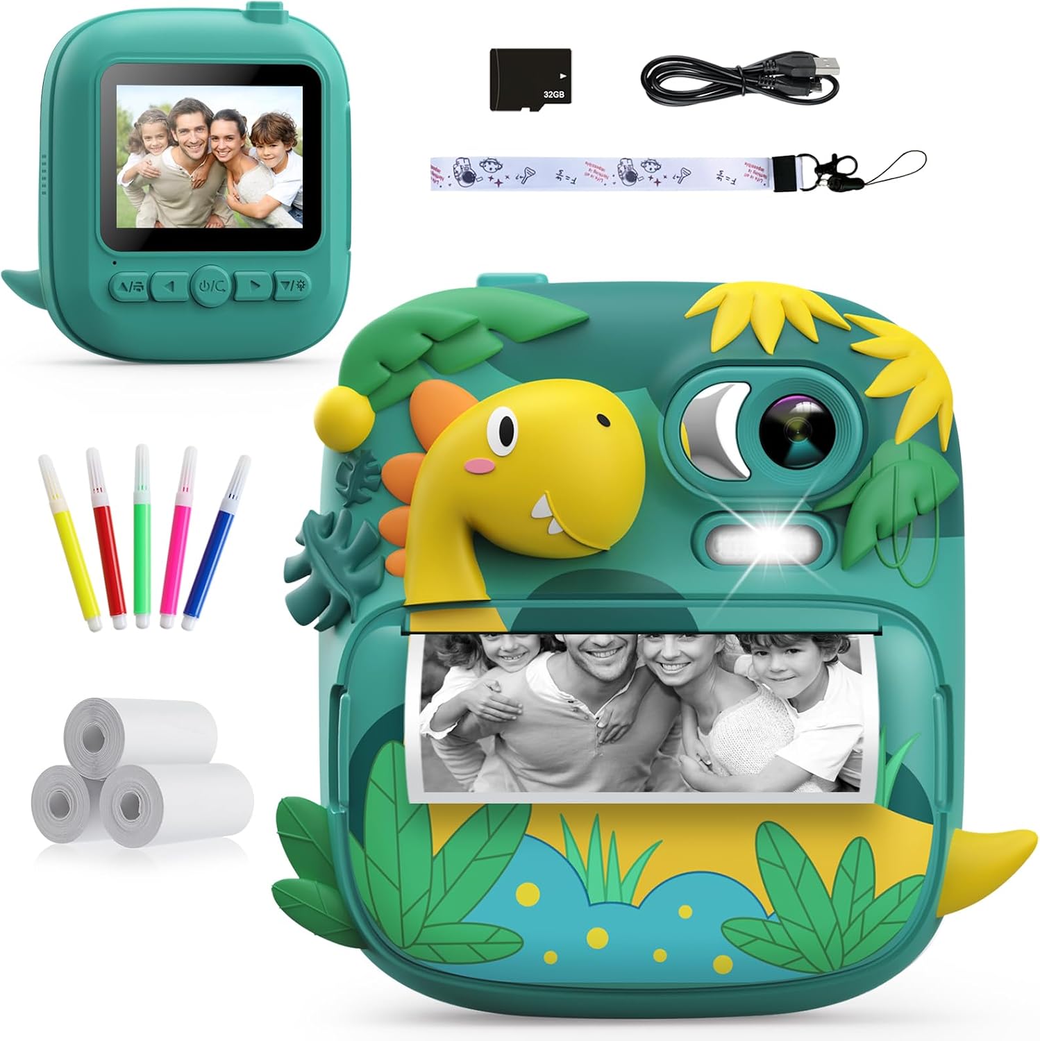 Camara Fotos Infantil Instantanea, CAMCLID 2,4 Pulgada Cámara Instantánea para Niños con Tarjeta de 32GB, Regalo para Niños de 3 a 12 Años(Verde)