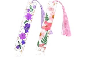 PROUSKY Pressed Flower Bookmarks, Dried Flower Resin Bookmarks, Mothers Day Gifts Pressed Floral Reading Page Markers with Tassel Daisy Book Markers for Readers Teachers Students (Purple Pink)