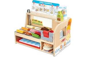 Melissa & Doug Le Bistro Sandwicherie en Bois, Comptoir avec 52 pièces et accesoires, Aliments en bois, Jeu d'imitación, Jouet créatif, Montessori,Cadeau pour garçons et filles de 3 4 5 6 7 ans