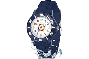Ayybboo Montre Enfant Garçon Fille,Montre Éducative Analogique pour Apprendre l’Heure,3ATM Étanche,12/24 Heures,Bracelet en Silicone Doux,Facile à Lire pour 4 à 12 Ans