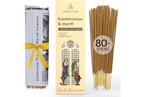 Calmveda Church Frankincense and Myrrh Incense - 80 Sticks, Charcoal Free, Made from Upcycled Flowers | Spiritual Healing Incense