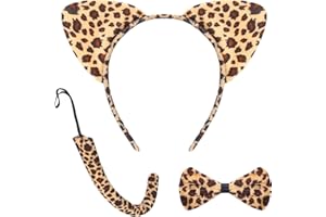 WILLBOND 3 Pcs Ears Headband Set for Kids Ears Tail Bow Tie Animal Dress Set Carnival Party Decoration Costume Accessory (Leopard)