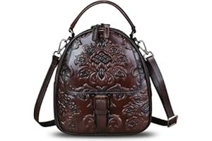 IVTG Genuine Leather Satchel for Women Embossed Leather Top Handle Handmade Purse Vintage Handbags Convertible Backpack