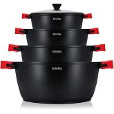 Briebe Black Titanium Cookware Induction 8 Pieces Non-Stick | Titanium Set of 4 Cast Aluminium Pots without PFOA Set Casserol