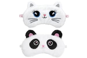 YUXIANLB Lot de 2 masques de sommeil en peluche douce pour les yeux - Masque pour les yeux en satin pour femme - Cadeau de sieste (panda et chat)