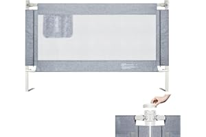 UISEBRT Barrera de Cama portátil 180 cm Barandilla de Seguridad para niños, Levantar verticalmente, Guardia de Seguridad para Niños con Malla aireada, Gris