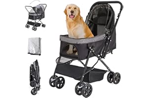 Nastarki Hundebuggy Faltbar, Hundebox Transporttasche Klappbar bis 20 kg, Hundebuggy mit Regenschutzabdeckung, Hunde Haustier Buggy Pet Stroller Roadster für kleine Hunde Katzen (Schwarz)