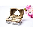 Hwart Hochzeit Ringschatulle Ring Box Holz Ringkissen Hochzeit Ring Schachtel für Verlobungsring Vintage mit Spitze