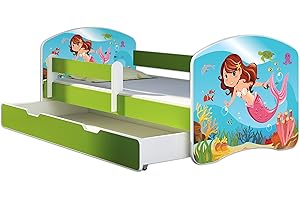 ACMA Letto per Bambino Cameretta per Bambino con Materasso Cassetto II VERDE (09 La sirena, 180x80 + Cassetto)