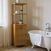Bambu Banyo Dolabı, 3 Raflı Kapaklı Dolap, Doğal Ahşap Organizer, Banyo ve &Ccedil;amaşır Odası D&uuml;zenleyici, Kompakt ve Şık Tasarım