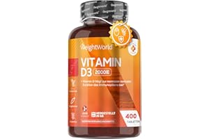 Vitamin D3 2000 I.E. - 400 Tabletten (1 Tablette/ 2 Tage) - Sonnenvitamin für Immunsystem, Knochen, Zähne & Muskeln - Reine &