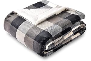 SOCHOW Karierte Sherpa Decke Fleecedecke Kuscheldecken, Dicke Sofadecke Couchdecke, doppelseitig superweiche warm luxuriöse Sofaüberwurf Flauschige Wohndecke 150 x 200 cm, Schwarz/Weiß