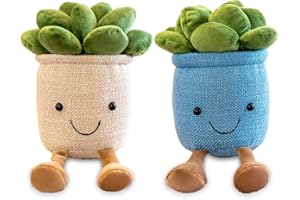 HILLOLY Succulents Plush Toy,2 pcs Flower Pot Stuffed Plushie Pillow Decoration, Soft Succulent Plant Plush Toy,Plants Throw Pillow Kawaii Plushie for Kids