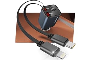 Rampow 65W Cargador Coche Carga Rápida Retráctil 4 En 1, Accesorios Coche Camper Camion para iPhone 16 15 Pro MAX 13 14 Samsung Adaptador Mechero USB C 12V Encendedores Regalos Originales