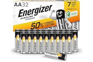 Energizer Alkaline Power - Pile AA (Confezione da 32) Batterie Alcaline 1,5V - potenza di lunga durata - 100% imballaggio riciclabile privo di plastica - 7 anni di conservazione [Esclusiva Amazon]