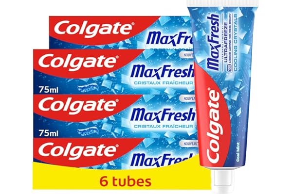 COLGATE - Max Fresh - Cristaux Fraîcheur Dentifrice Menthe Fraîche - Fraîcheur 10x Plus Longue - Lot de 6 tubes x 75ml