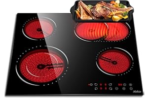 HOBSIR HOB Glaskeramikkochfeld 4 Platten Kochfeld Autark 60 cm Glaskeramikkochfeld, Sensor-touch Control, 6600W, Doppelzone, Ovale Zone, 9 Leistungsstufe, Kindersicherung, Timer, Verkabelt, Kein Stecker