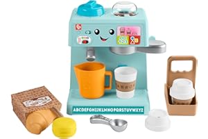 Fisher-Price Toddler Toy Learn & Serve Coffee Café Playset with Smart Stages & 10 Pieces for Ages 18+ Months, Multilanguage Version, HYR98