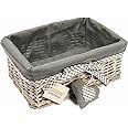Woodluv Grey Wicker Rectangular Storage Gift Hamper Basket With Removable Lining - Medium