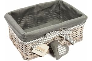 Woodluv Grey Wicker Rectangular Storage Gift Hamper Basket With Removable Lining - Medium