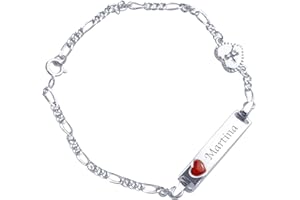 Bracelet d'identification avec gravure / pour bébé ou enfant / entièrement en argent 925 avec cœur rouge et ange / 16 cm - Peut être raccourci à chaque 4ème œillet / livré dans une boîte à bijoux