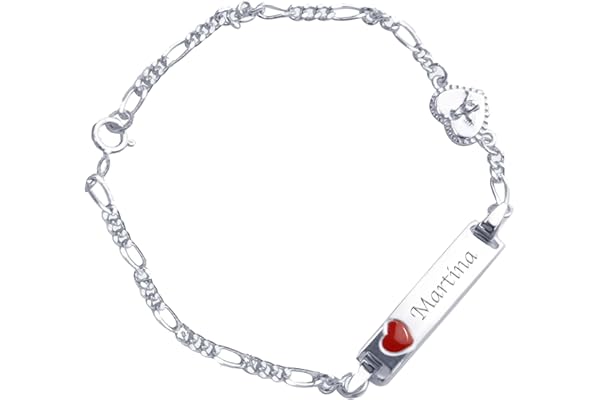 KIDDI-MEDIA Bracelet gravé nom pour bébé/enfant - argent 925 avec cœur rouge et ange / 16 cm/complet avec boîte cadeau