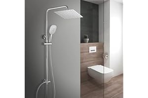 Görbach Set Doccia Completo Acciaio Inox con Soffione e Doccetta, Colonna Doccia senza Miscelatore Cromato