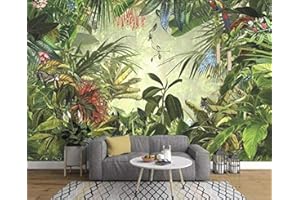 XLMING Carta da parati della giungla tropicale disegnata a mano del pappagallo della giungla tropicale della banana della giungla tropicale 3D fotomurali murale adesivo-400cm×280cm