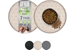 AVYDIIF 2 Pack Pet Feeding Mats, Waterproof Anti-slip Placemats for Dog Cat Bowl Silicone Pet Food Mat, Raised Edge Prevent Spills on Floor & Carpet, Dishwasher Safe (2 Beige, 28 X 28 cm)