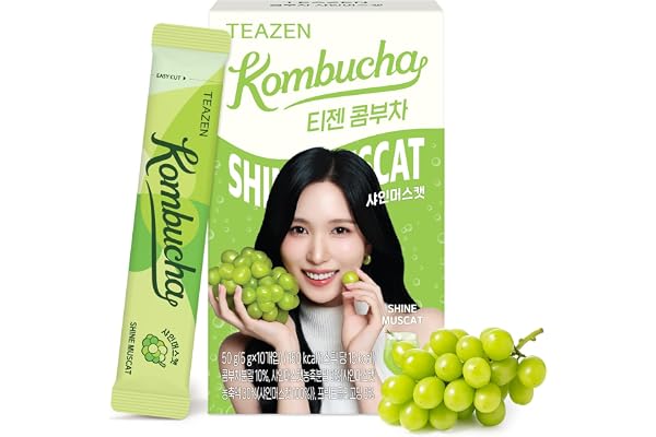 TEAZEN - 10-Pack Kombucha-påsar Grape Shine Muscat - Instant Probiotisk Dryck - Sockerfritt Te - Lågkalori - Vegansk - Clean Label - 10 x 5 g