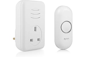 Byron Wireless Doorbell Set, Plug-Through Chime, 150m Range, 16 Melodies, DBY-22313UK