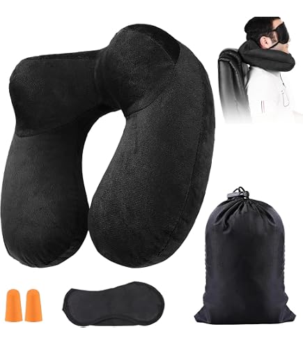 Oreiller De Voyage Gonflable Corpower - Capuche Amovible - Masque Et Bouchons Inclus