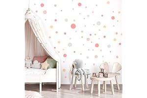 Little Deco DL897-2 - Juego de adhesivos decorativos para pared (120 puntos), diseño de círculos, color rosa y amarillo