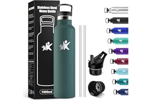 KollyKolla Borraccia Acciaio Inox 1 litro, Bottiglia Termica senza BPA, Borraccia Termica con Cannuccia, Isolamento Termico a Doppia Parete, Riutilizzabile, per Ufficio,Ciclismo, Palestra, Corsa