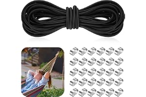 8mm x 10m Bungeerep – Elastiskt Gummiband med 30 Aluminiumkragar – Svart Runt Rep för Presenningar, Camping & Friluftsliv