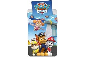 BRANDMAC APS brandmacaps Parure de lit Pat Patrouille Chase, Marcus et Ruben 100% Coton - Housse de Couette Réversible 100x135 cm + Taie d'oreiller 40x60 cm