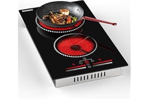 Karinear Piano Cottura Vetroceramica 2 Fuochi, 3200W Piastra Elettrica con Aumento di Potenza, Fornello Elettrico Incasso 2 Piastre Toccare con Timer Controll, Blocco di Sicurezza per Bambini,220-240V