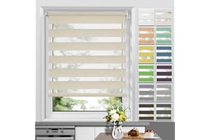 Allesin Store Enrouleur Jour Nuit sans Perçage, Facile à Installer avec Clips pour Fenêtre ou Porte, 50 x 120 cm, Lin