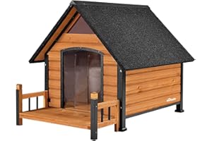Aivituvin Outdoor Dog House, Waterproof Puppy Shelter Indoor Doghouse with Elevated Floor, Anti-Bite Design Dog Home for Small Medium Dogs with Porch