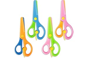Ouprisks 4 Stück Kinder Sicherheit Schere, Bastelschere Kinder, Kunststoffklingen, Schulschere, Schere für Anfänger, Kinderschere ab 2 Jahre