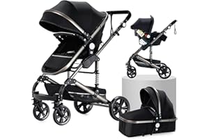 NADDLILY Carrito Bebe 3 en 1, Carrito Bebe con Diseño Portátil Plegable de Un Clic, Carro Bebes 3 Piezas con Empuje Reversible de Dos Vías, Cochecito Tres Piezas con Accesorios (739 Black)