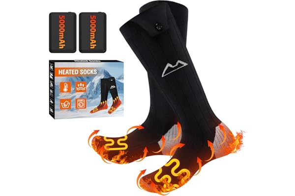 seenlast Chaussettes Chauffantes Homme Femme, 2×5000mAh Chaussette Chauffante Rechargeables, 3 Niveaux de Chauffe, Lavables Chaussettes Thermiques, Chauffe Pied pour Sports, Ski, Camping, Moto