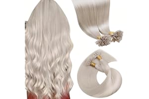 LaaVoo Extension Cheveux Naturel Keratine Blanc 50 Mèche Extension Vrai Cheveux Humain Naturel Keratine Platine 50g 35cm Courte Remy #60