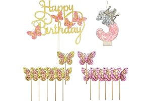 Axvxby Happy 3-årsdagen fjäril tårtdekoration rosa guld nummer 3 ljus flicka 3 födelsedag tårta dekoration cupcake dekoration