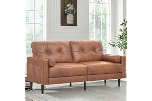 Aotumm Ciort Divano 2 Posti Moderno Con Cuscini Spessi, Comodo in Pelle Con 2 Tasche e 2 Cuscini per Soggiorno/Camera da Letto/Ufficio, Facile Montaggio, Piccolo (Marrone)