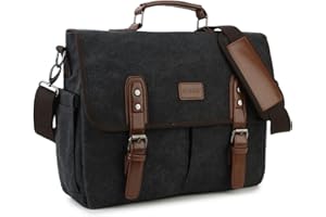 RAVUO Bolso Mensajero Hombre, Impermeable Bolsa Bandolera Hombre Vintage Maletin Portatil 15.6 Ordenador para Trabajo Viaje Escuela Profesor Negro