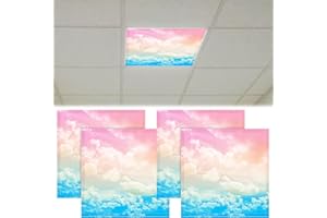 CNSJ 4 Pcs 2 x 2 Feet Fluorescent Light Covers Magnetic Ceiling Light Classroom Reducing Harsh Glare Flicker Led Filters Shield for Office Home Hospital Studio School Drop Decor (Rainbow Cloud)